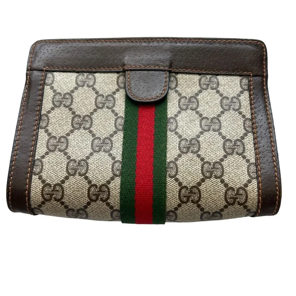 GUCCI Vintage Monogram Canvas Clutch Cosmetic Perfums Bag - Picture 3 of 11